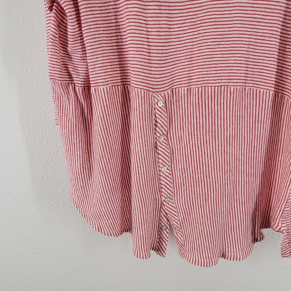Adrienne Vittadini Linen Top Women 1X Red White Stripe‎ Button Back - Picture 4 of 8